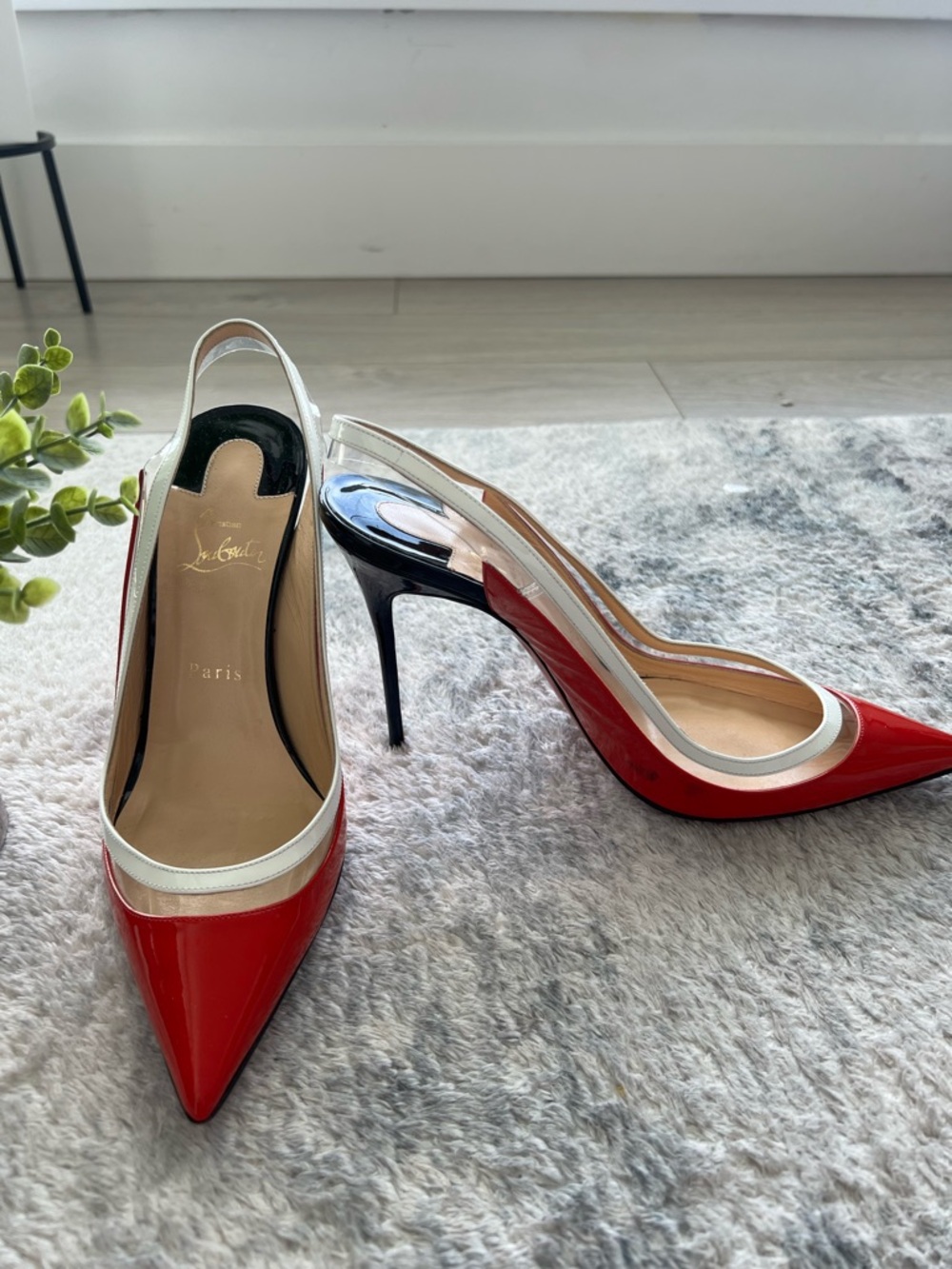 Christian Louboutin Red and White Patent Pointed Slingback Pumps - Picture 2 of 6